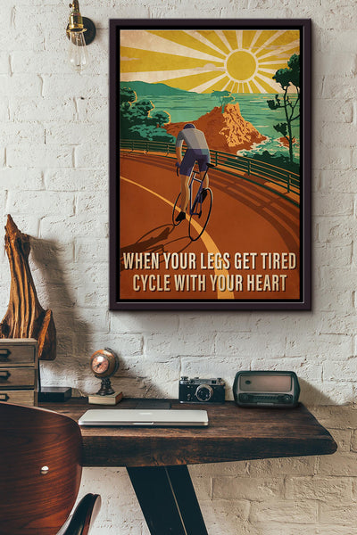 Sunset Cycling Cycle With Your Heart Poster Framed Matte Canvas