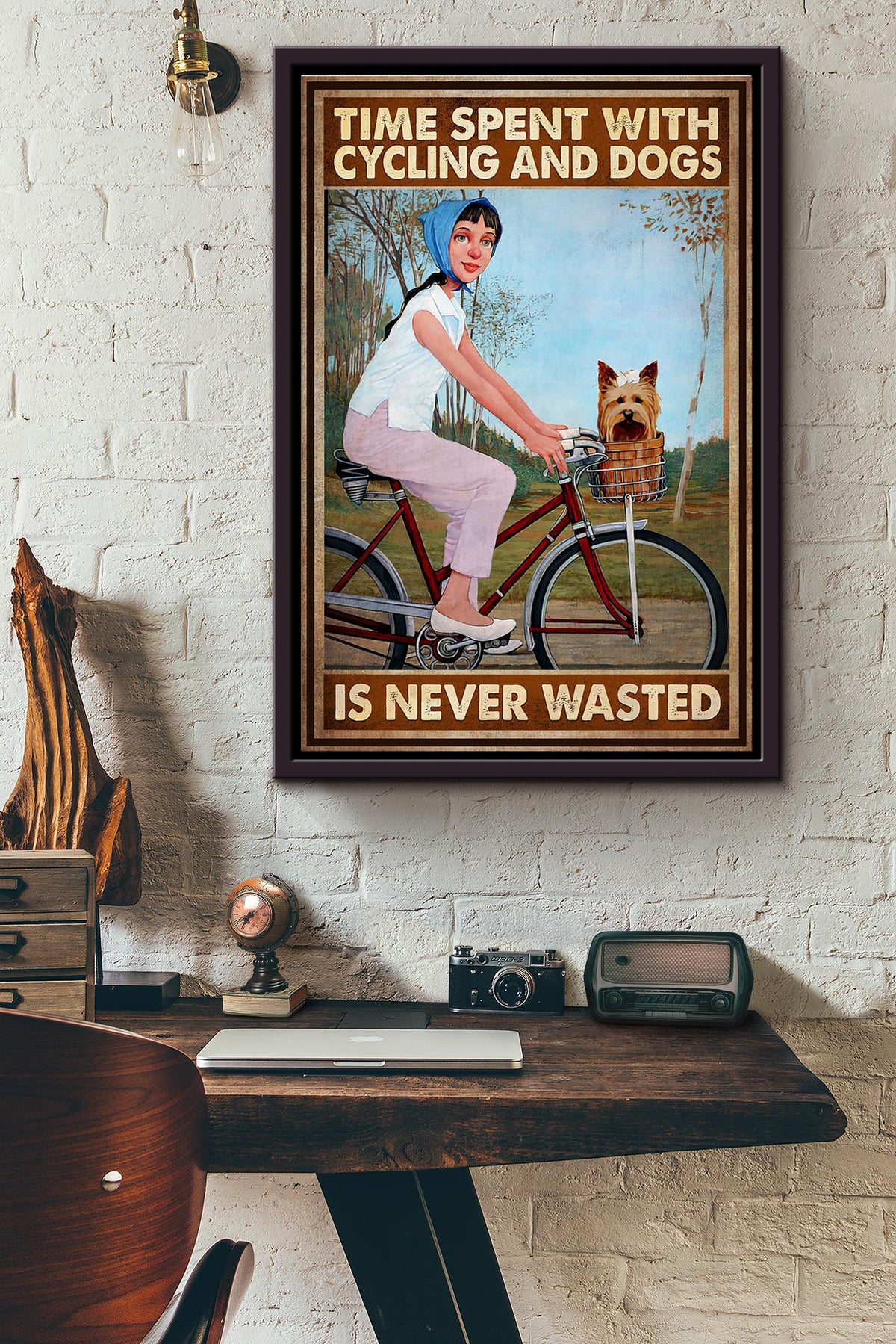 Time Spending With Cycling And Beardie Dogs Is Never Wasted Poster Framed Matte Canvas
