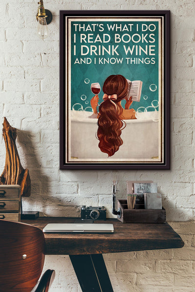 Girl Reading Drinking Wine In Bathtub Poster Framed Matte Canvas
