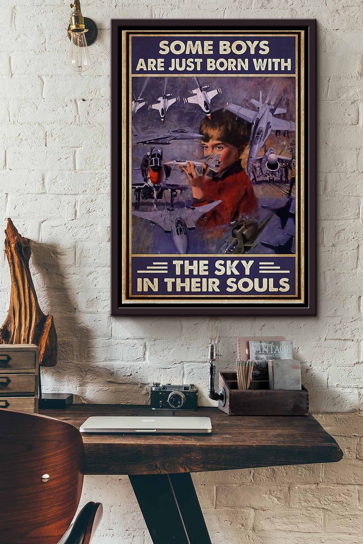 Boys Just Born With Sky In Their Souls Poster - Aviation Knowledge Wall Art - Gift For Flight Engineer Flight Attendants Pilot Framed Matte Canvas Framed Prints, Canvas