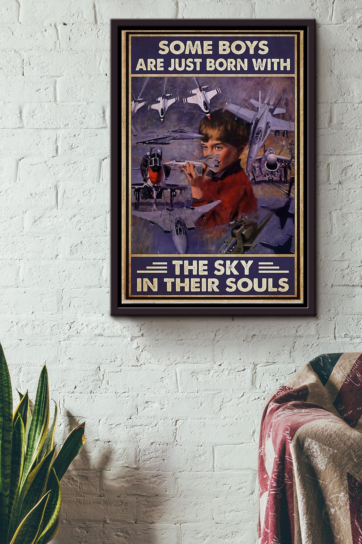 Boys Just Born With Sky In Their Souls Poster - Aviation Knowledge Wall Art - Gift For Flight Engineer Flight Attendants Pilot Framed Matte Canvas Framed Prints, Canvas