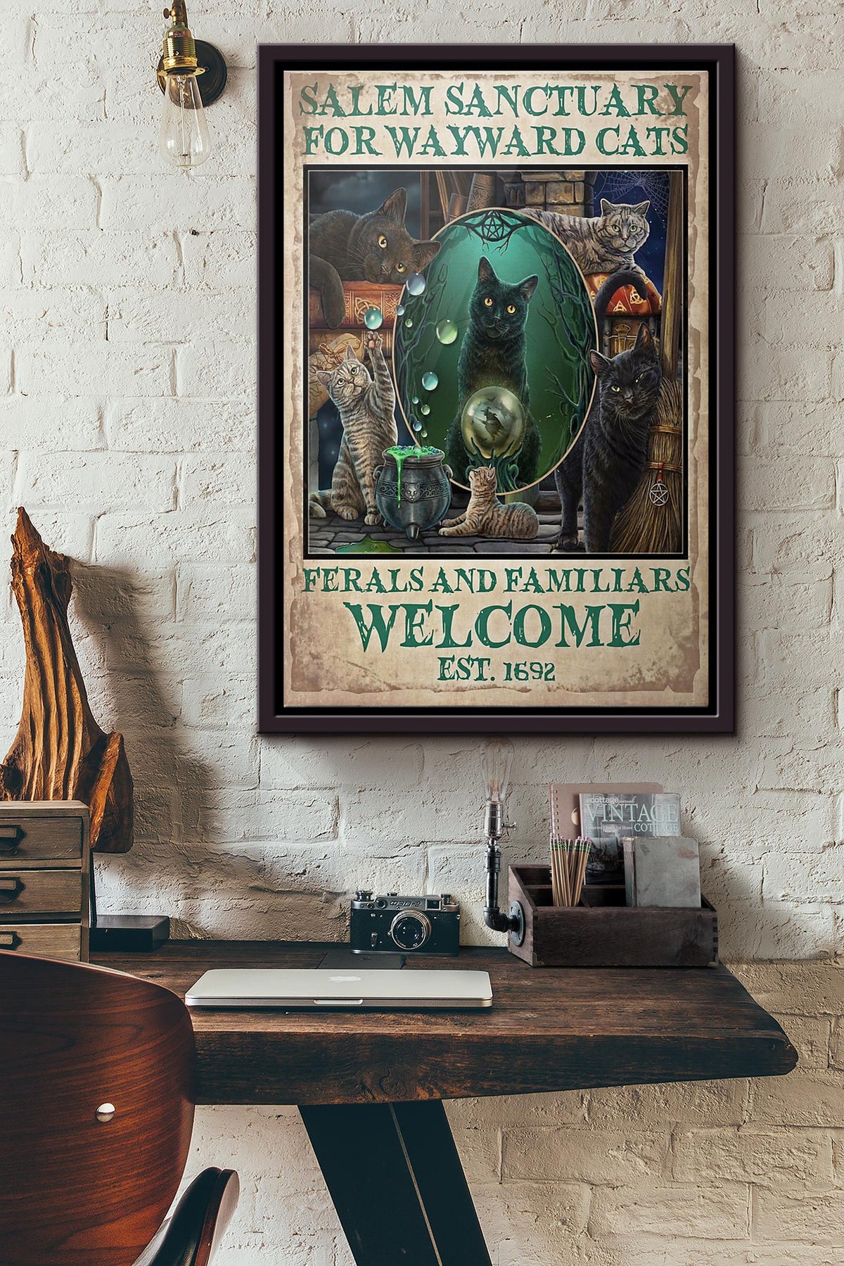 Cat Salem Sanctuary For Wayward Cats Halloween Poster Framed Matte Canvas