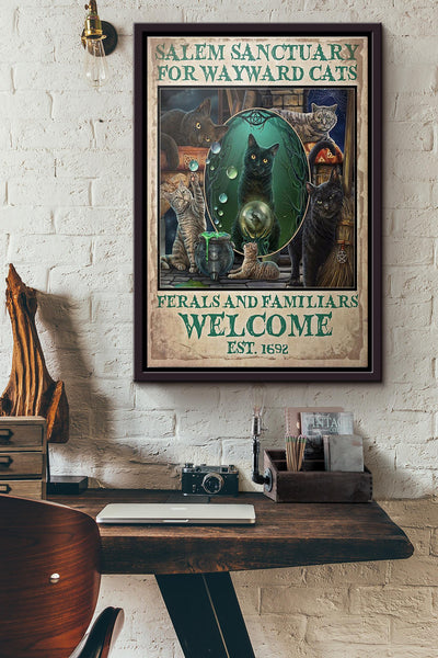 Cat Salem Sanctuary For Wayward Cats Halloween Poster Framed Matte Canvas