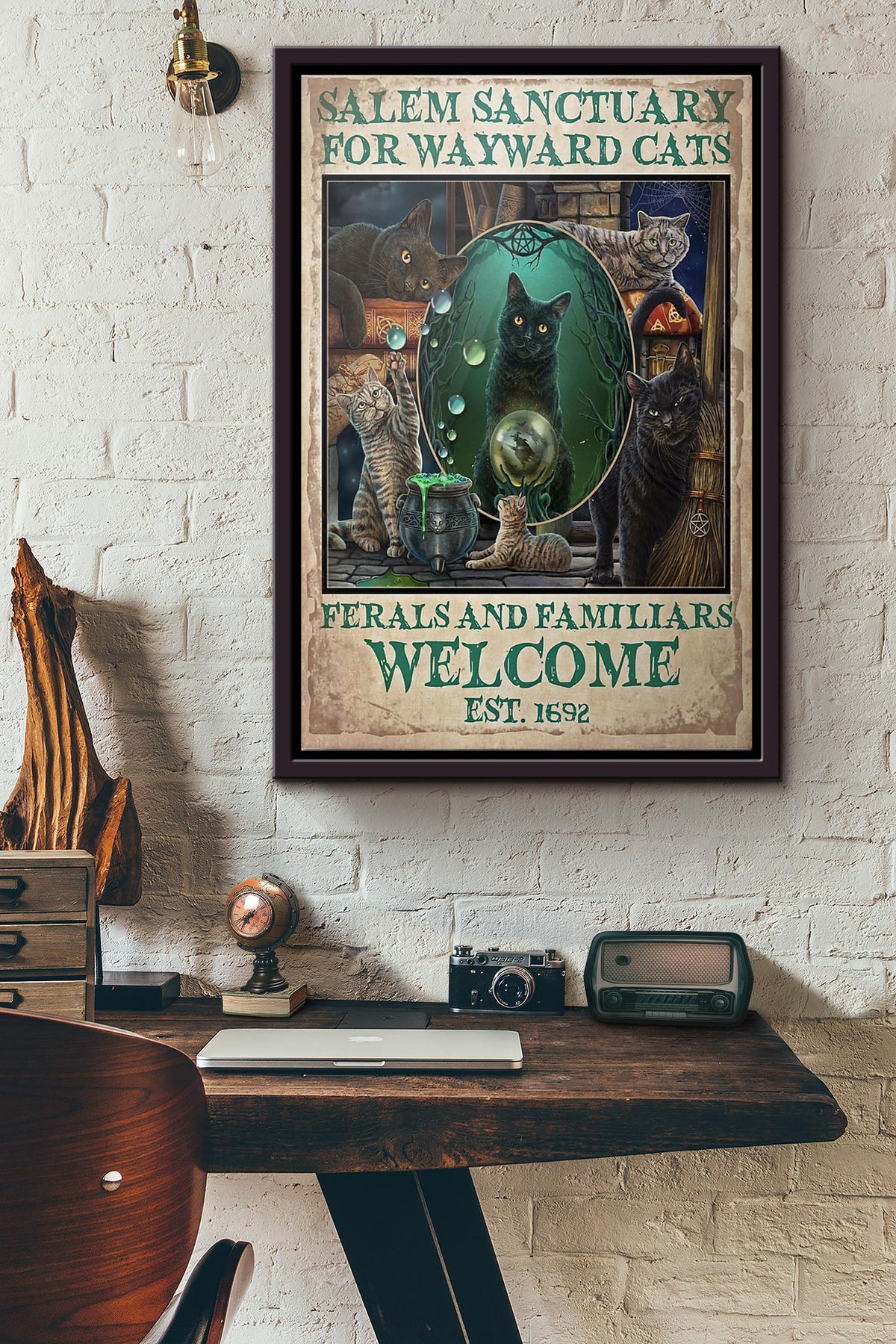 Cat Salem Sanctuary For Wayward Cats Halloween Poster Framed Matte Canvas