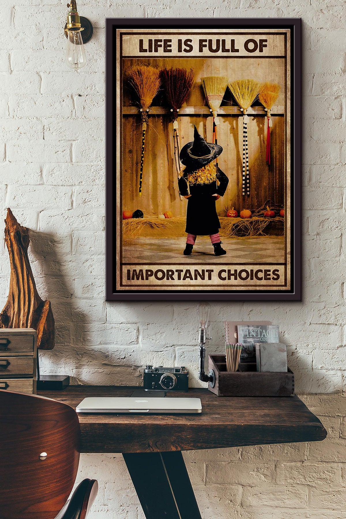Broomsticks Life Is Full Of Important Choices Training Witch Halloween Poster Framed Matte Canvas
