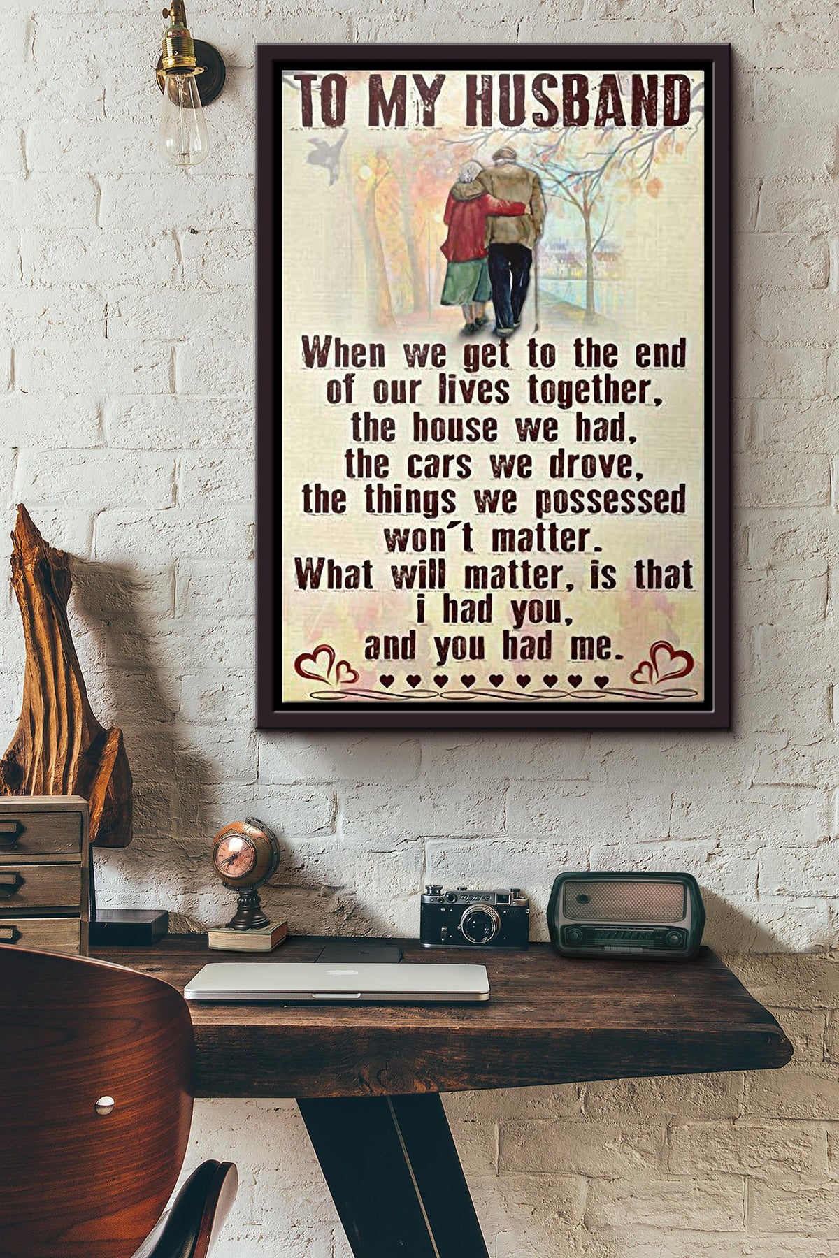 To My Husband Old Couple Poster Framed Matte Canvas