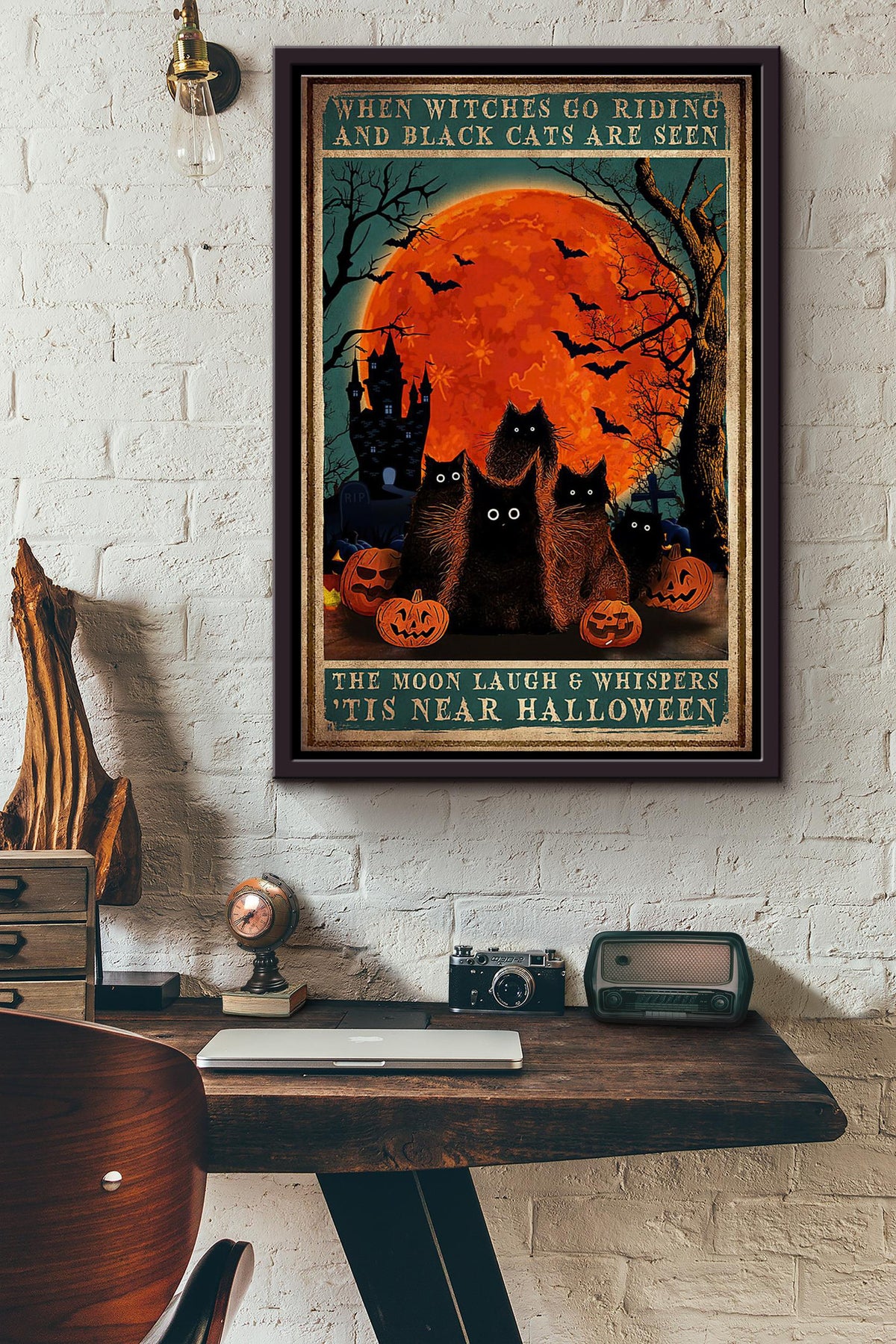 When Witches Go Riding And Black Cat Are Seen Halloween Blood Moon Poster Framed Matte Canvas