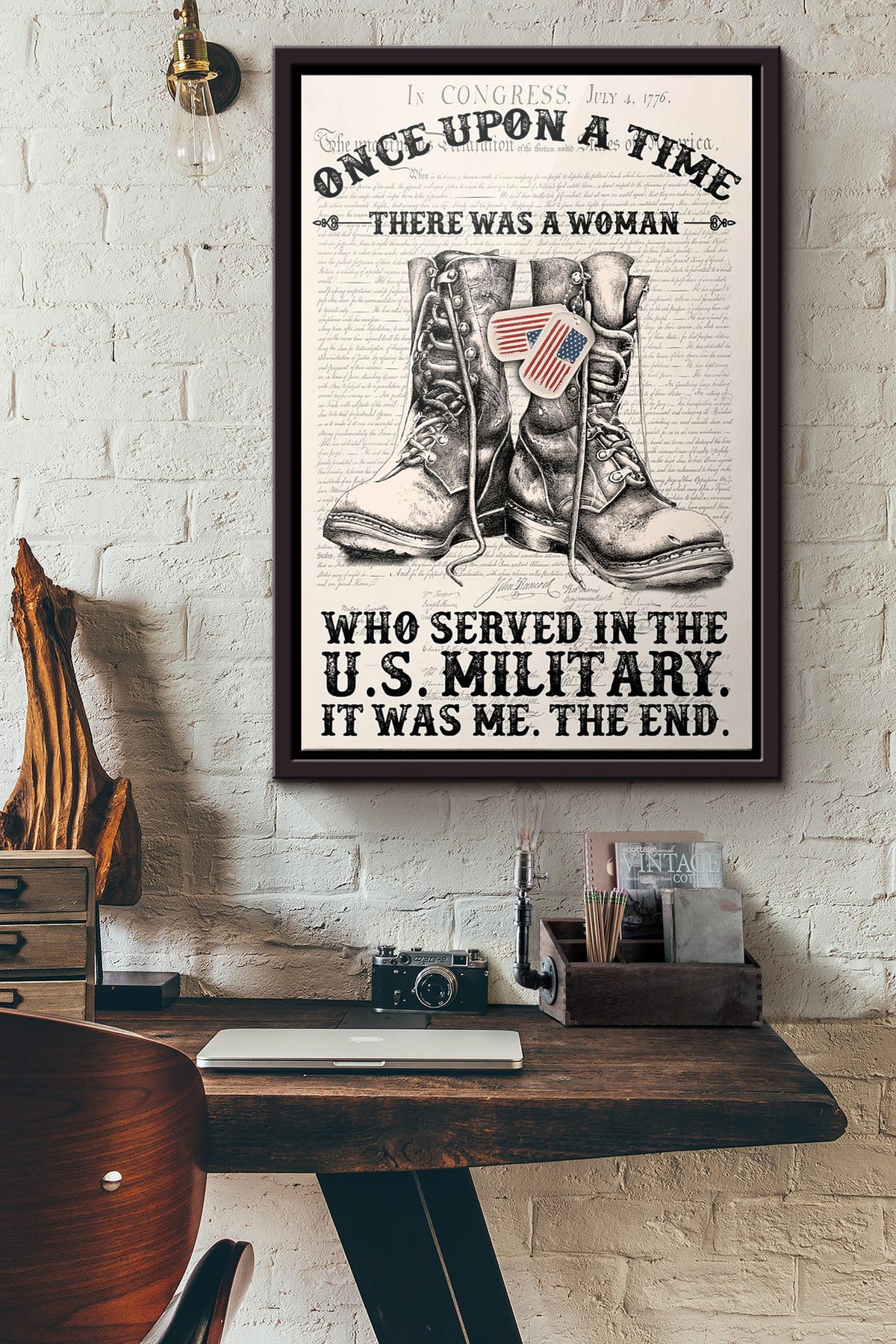 Veteran Once Upon Time There Was Woman Who Served In The U.S. Military It Was Me The End Poster Framed Matte Canvas