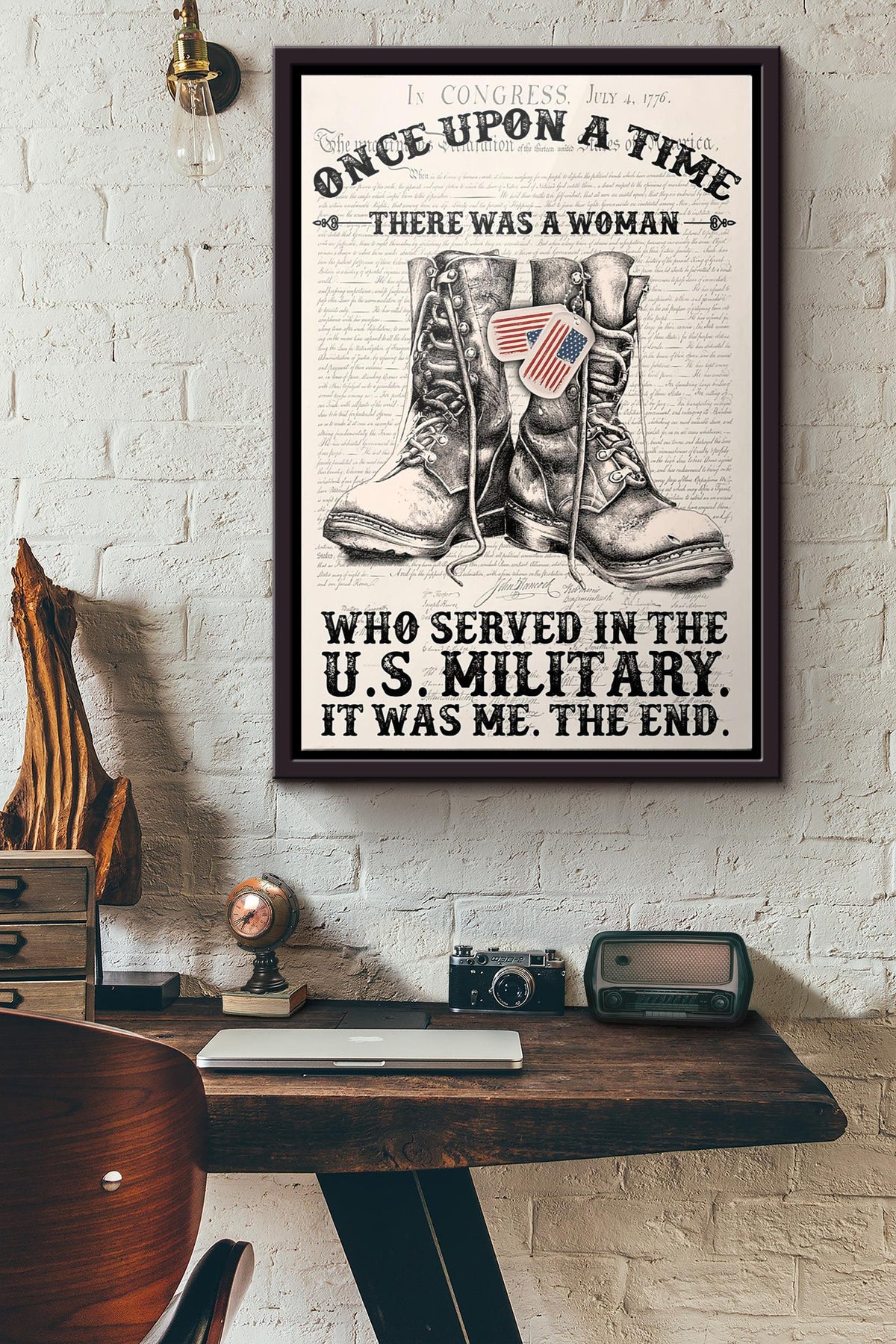 Veteran Once Upon Time There Was Woman Who Served In The U.S. Military It Was Me The End Poster Framed Matte Canvas
