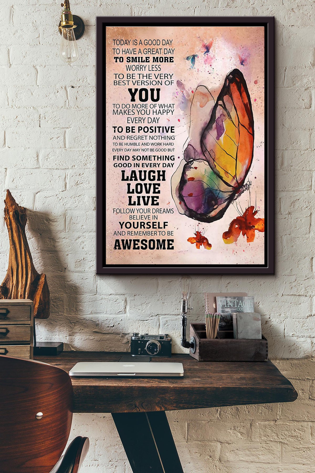 Butterfly Today Is A Good Day Framed Matte Canvas