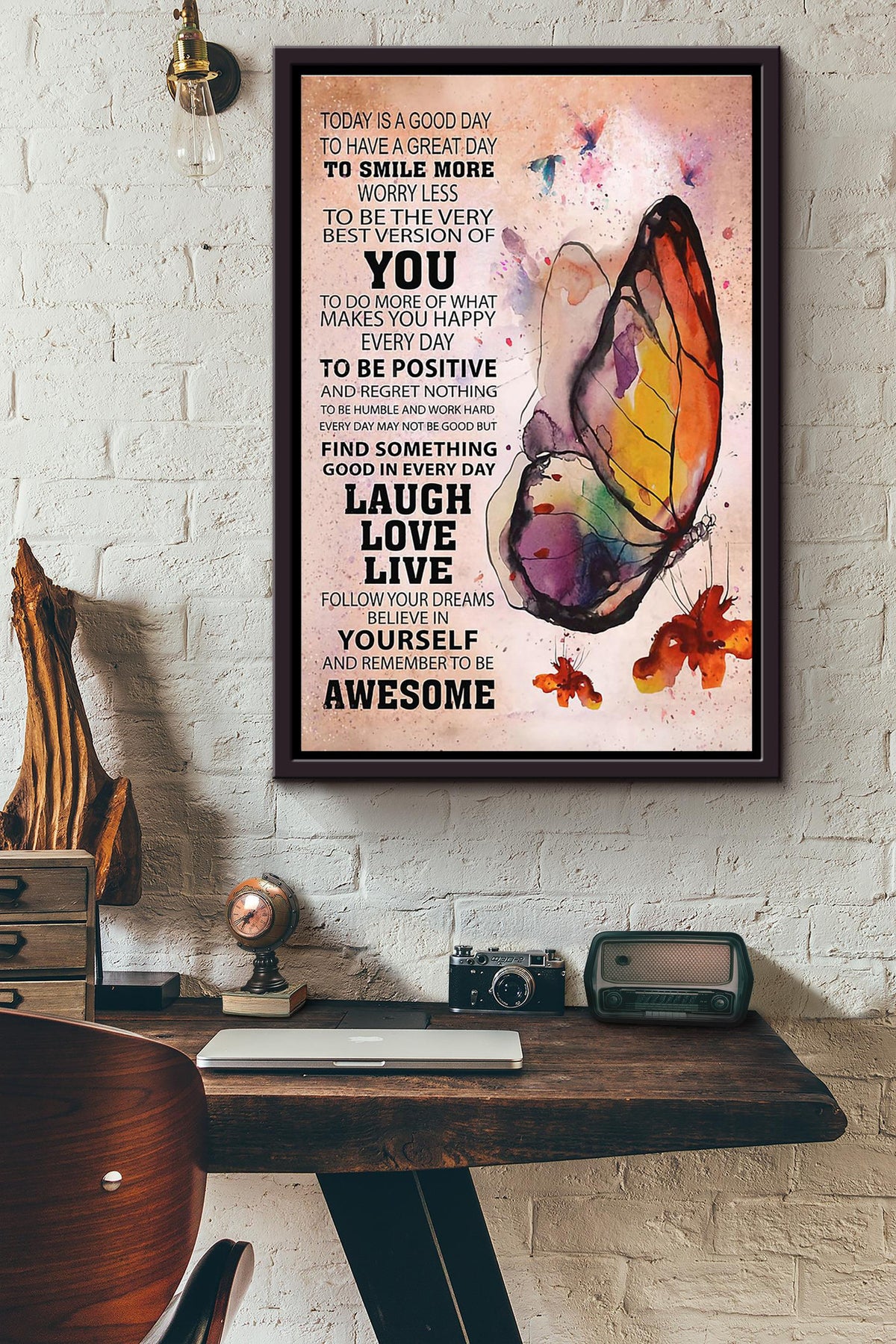 Butterfly Today Is A Good Day Framed Matte Canvas