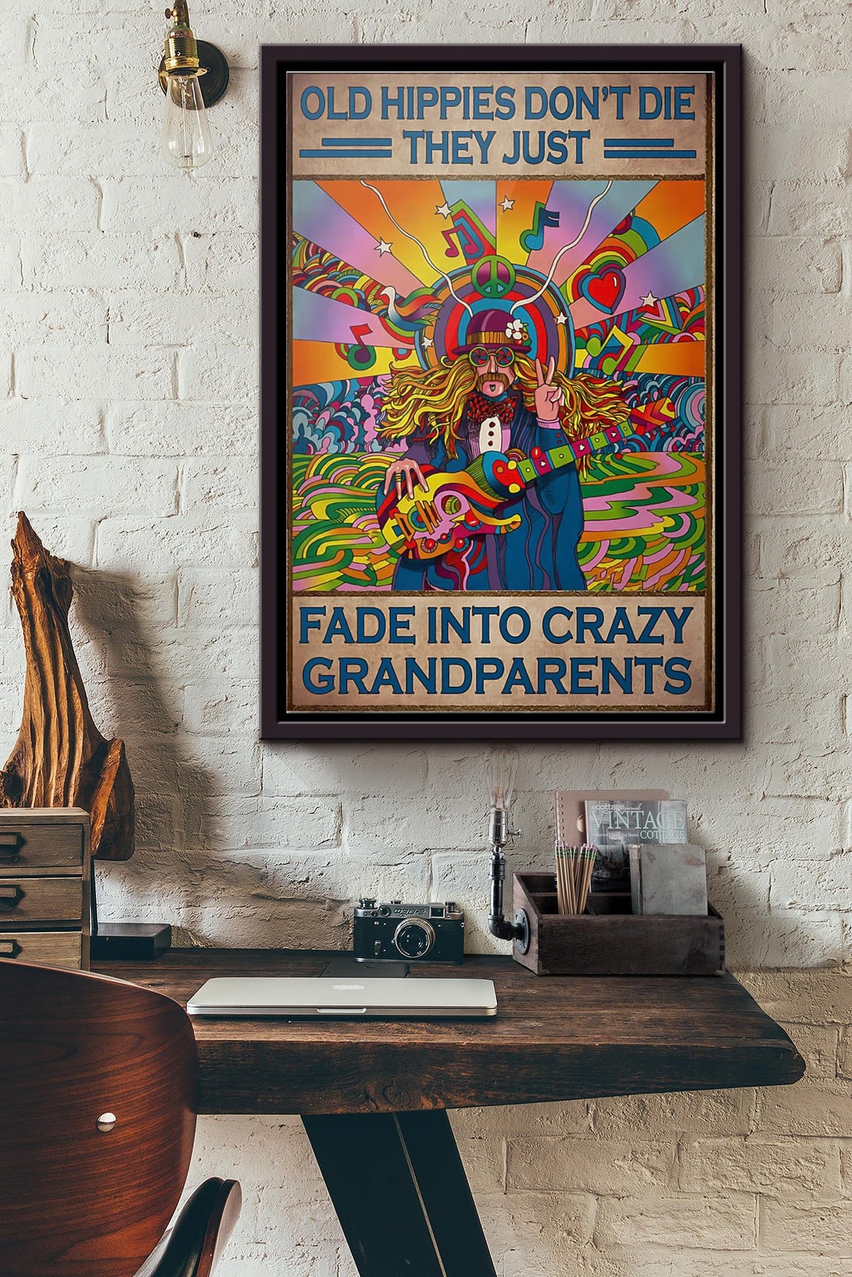 Old Hippies Dont Die They Just Fade Into Crazy Grandparents Poster Framed Matte Canvas
