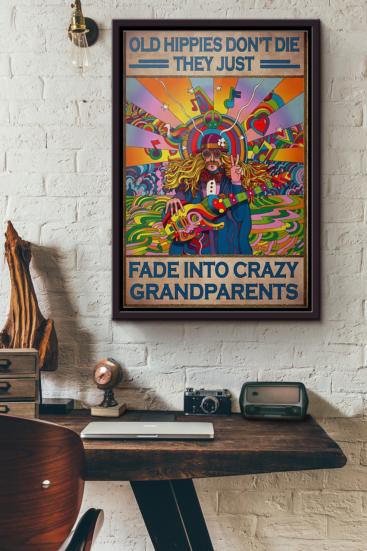 Old Hippies Dont Die They Just Fade Into Crazy Grandparents Poster Framed Matte Canvas