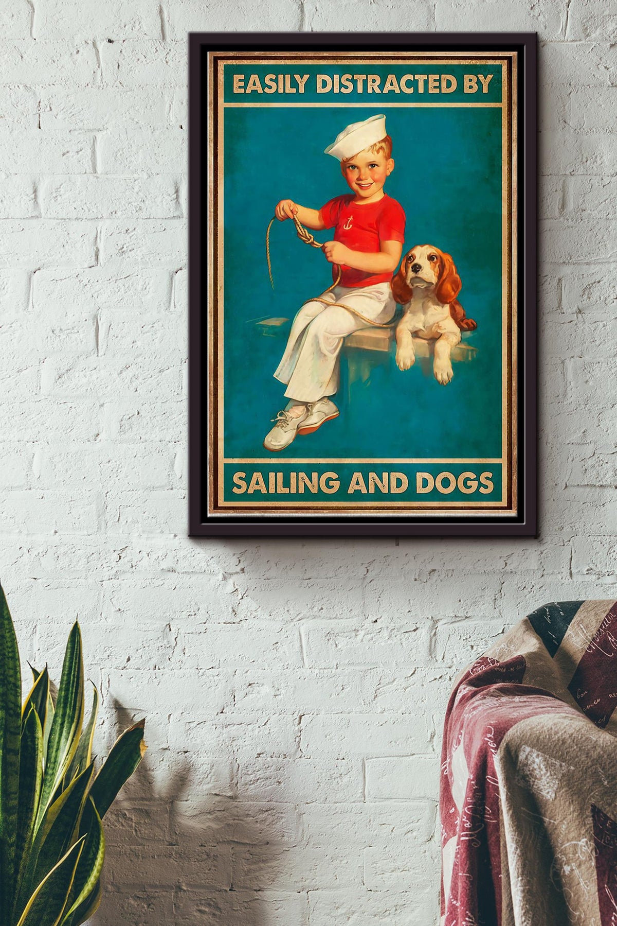 Easily Distracted By Sailing And Dogs Sailor Framed Matte Canvas