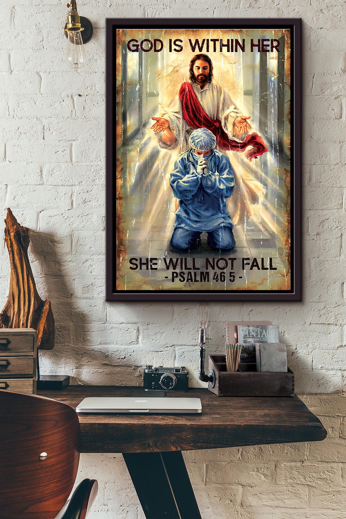 Nurse Prayer God Is Within Her She Will Not Fall Psalm 46 5 Poster Framed Matte Canvas