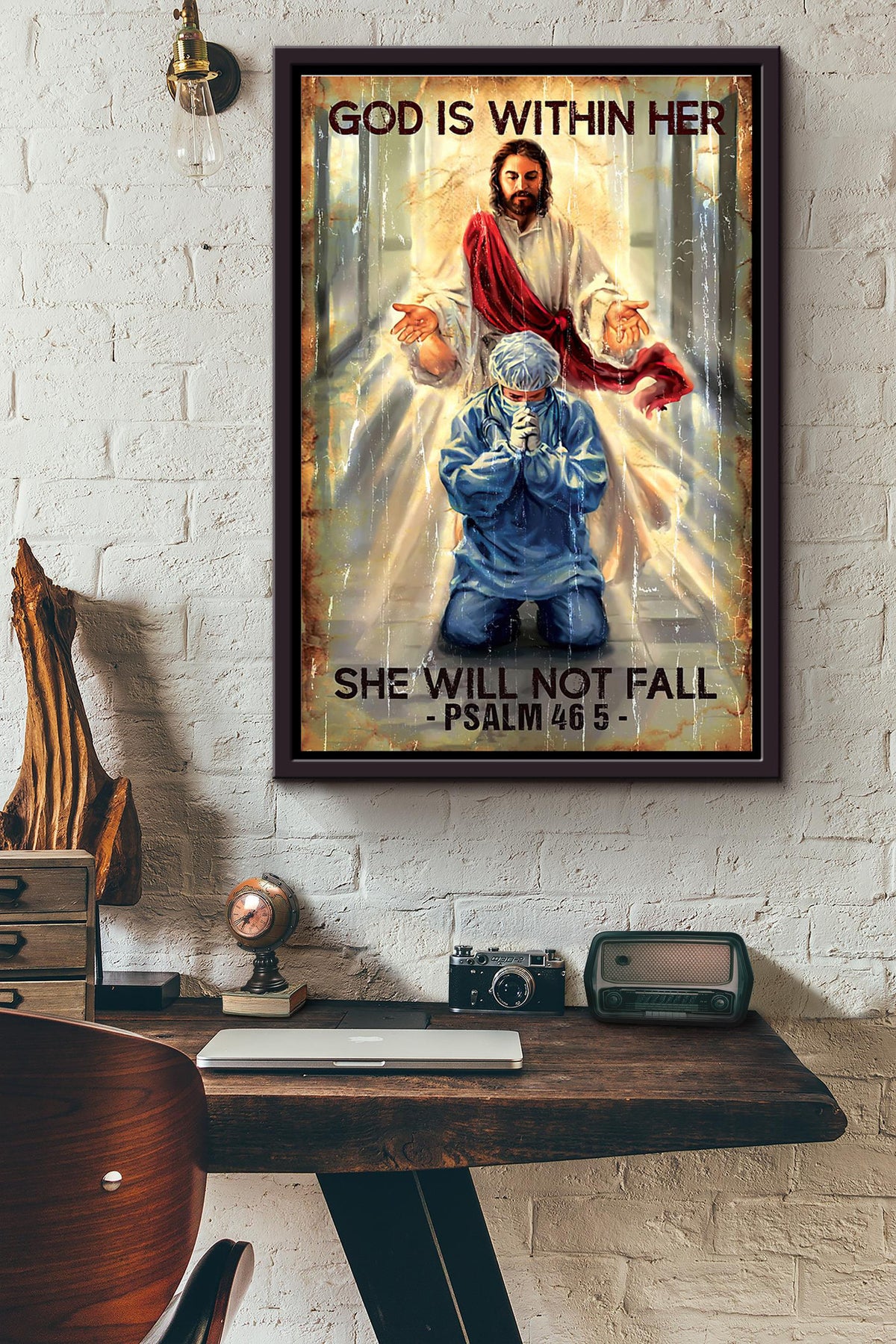 Nurse Prayer God Is Within Her She Will Not Fall Psalm 46 5 Poster Framed Matte Canvas