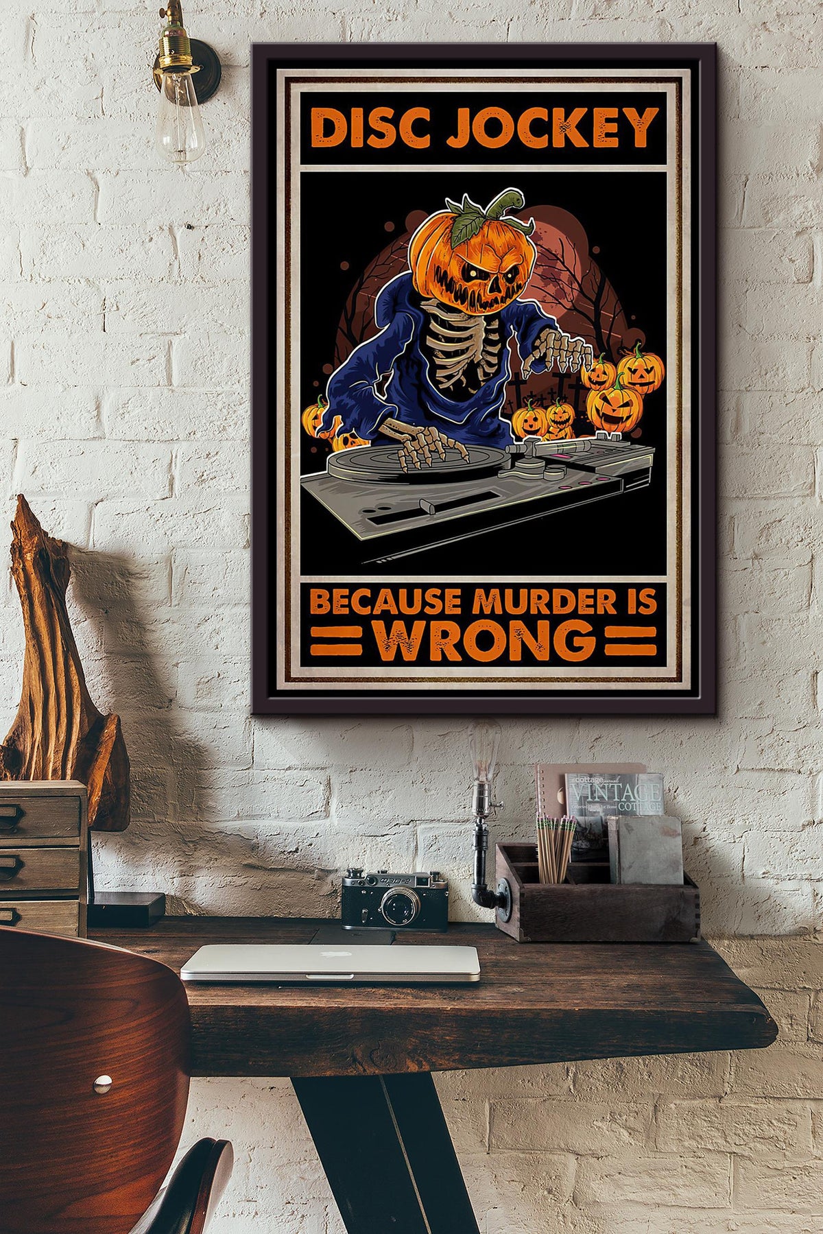 Halloween Dj Disc Jokey Because Murder Is Wrong Poster Framed Matte Canvas