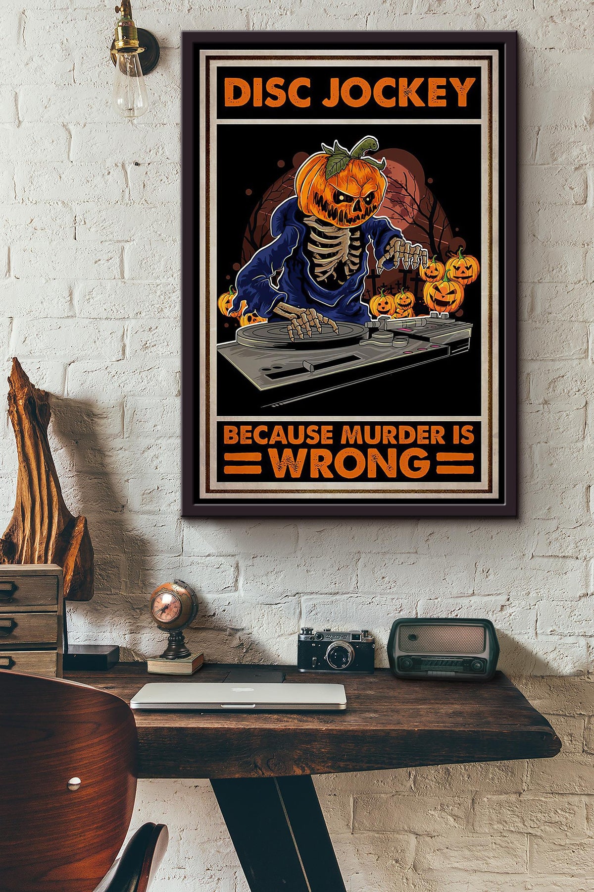 Halloween Dj Disc Jokey Because Murder Is Wrong Poster Framed Matte Canvas