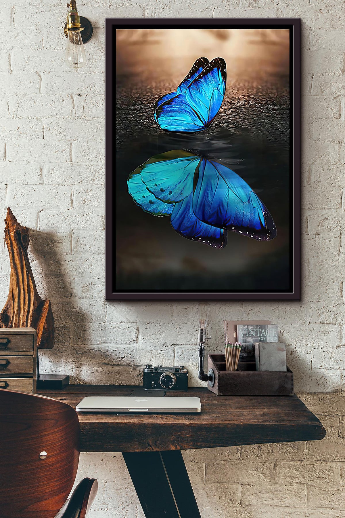 Butterfly Water Reflection Poster Framed Matte Canvas