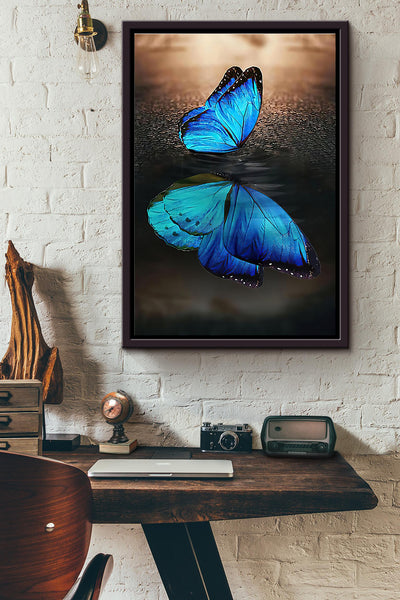 Butterfly Water Reflection Poster Framed Matte Canvas