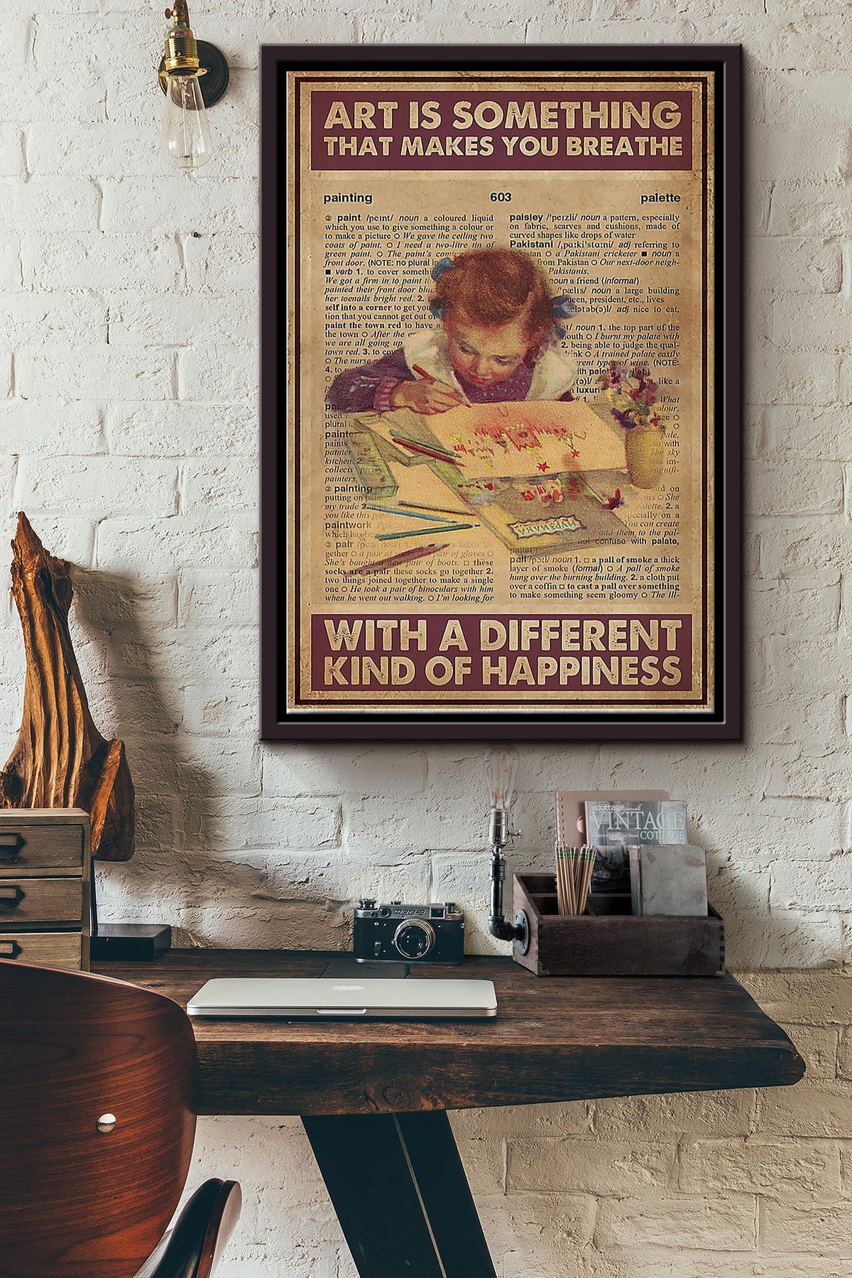 Art Is Something Makes You Breathe With Different Kind Of Happiness Poster - Wall Art - Gift For Painter Artist Girl Women Framed Matte Canvas Framed Prints, Canvas