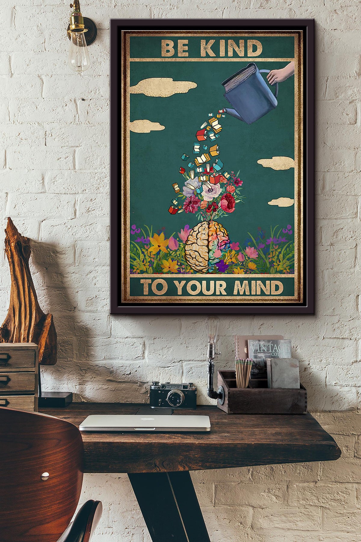 Reading Books Be Kind To Your Mind Flowers Poster Framed Matte Canvas