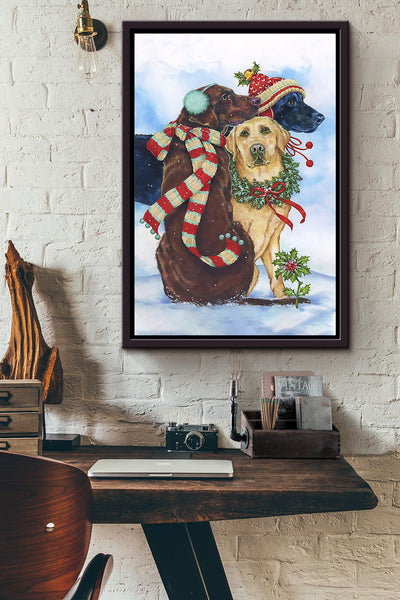 Chrismast Dogs German Sheprador Poster Framed Matte Canvas