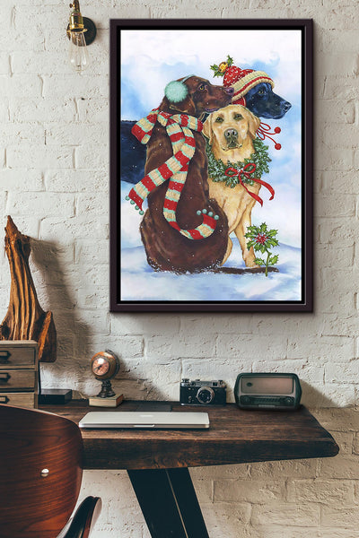 Chrismast Dogs German Sheprador Poster Framed Matte Canvas