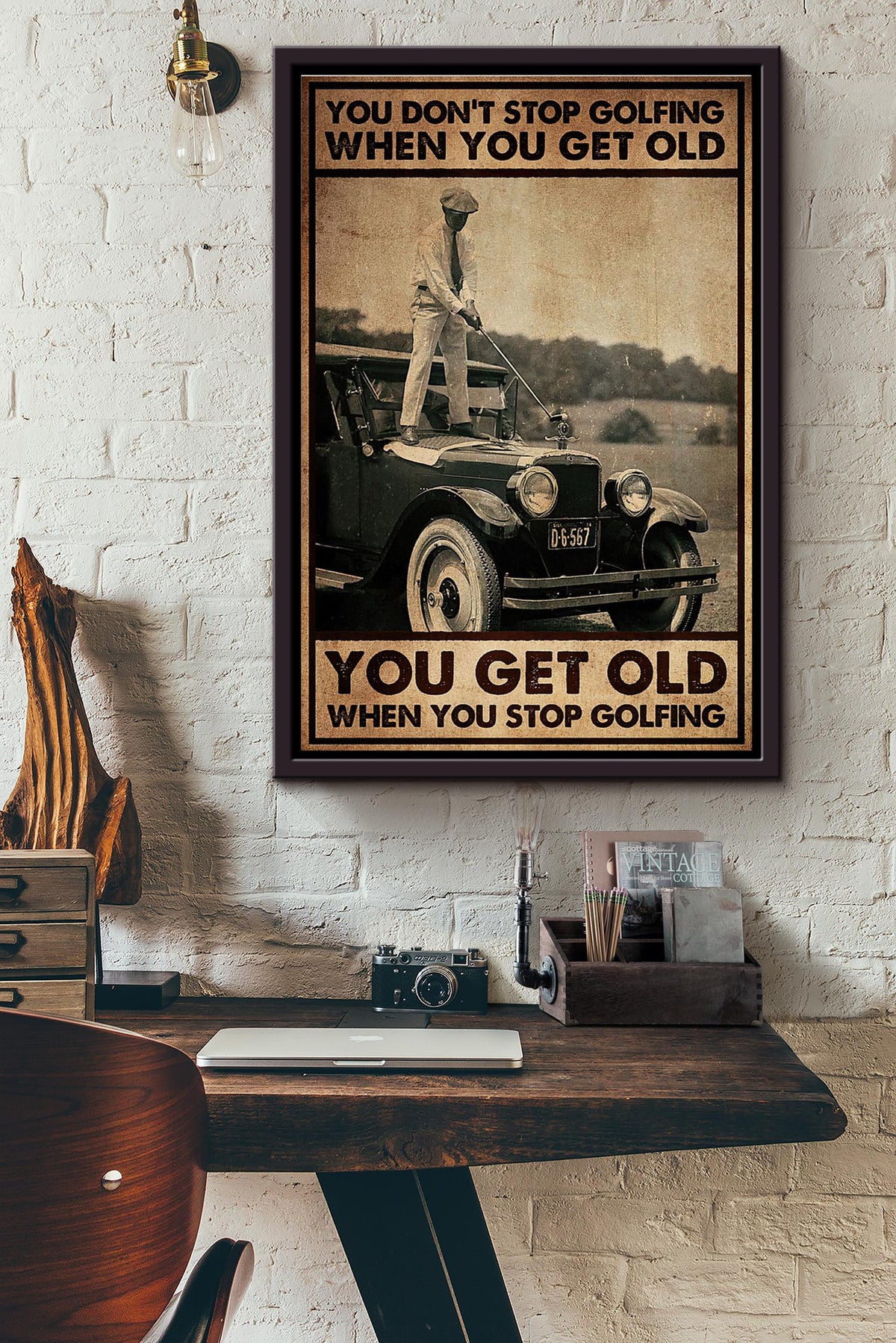 You Get Old When You Stop Golfing Classic Car Poster Framed Matte Canvas