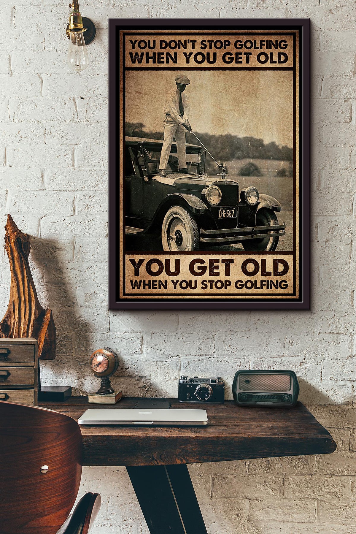 You Get Old When You Stop Golfing Classic Car Poster Framed Matte Canvas