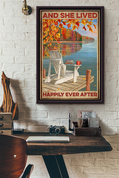 Lake Reading She Lived Happily Ever After Poster Framed Matte Canvas