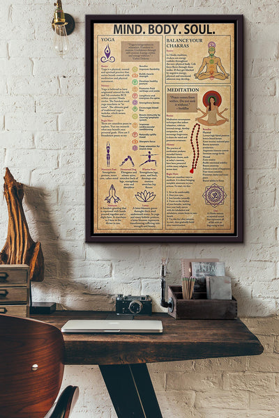Yoga Mind Body Soul Poster Framed Matte Canvas