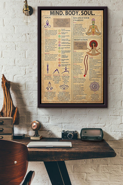Yoga Mind Body Soul Poster Framed Matte Canvas
