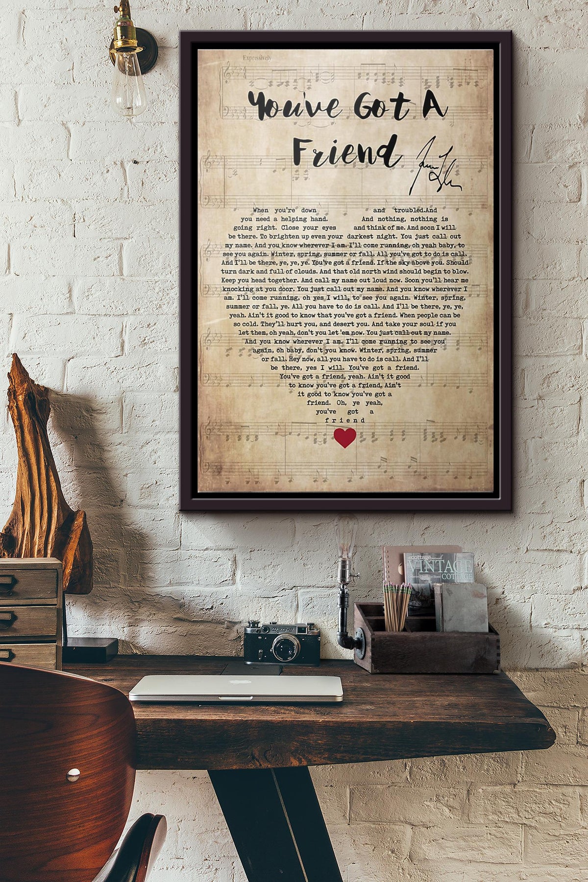 Youve Got A Friend Lyric Signature Poster Framed Matte Canvas