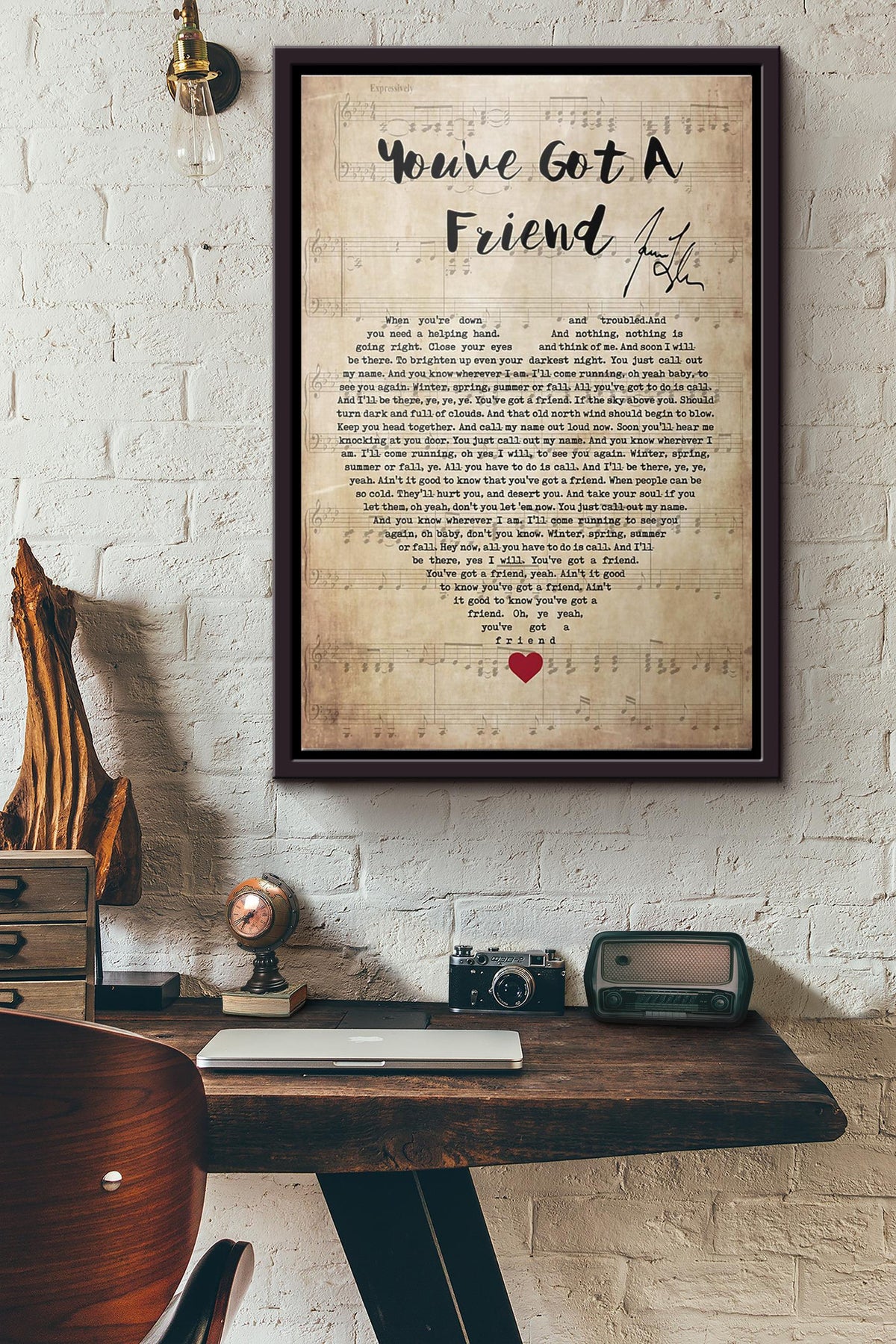 Youve Got A Friend Lyric Signature Poster Framed Matte Canvas