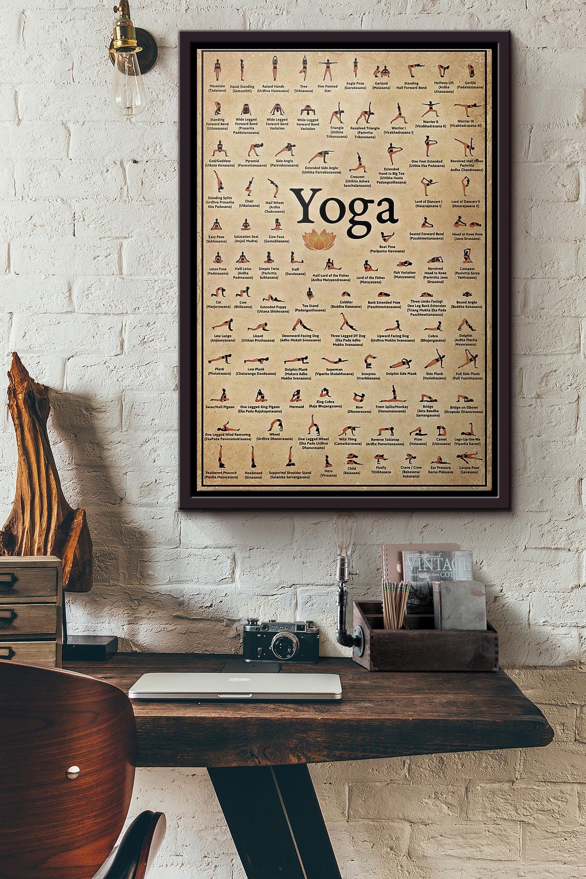 Yoga Poses Poster Framed Matte Canvas