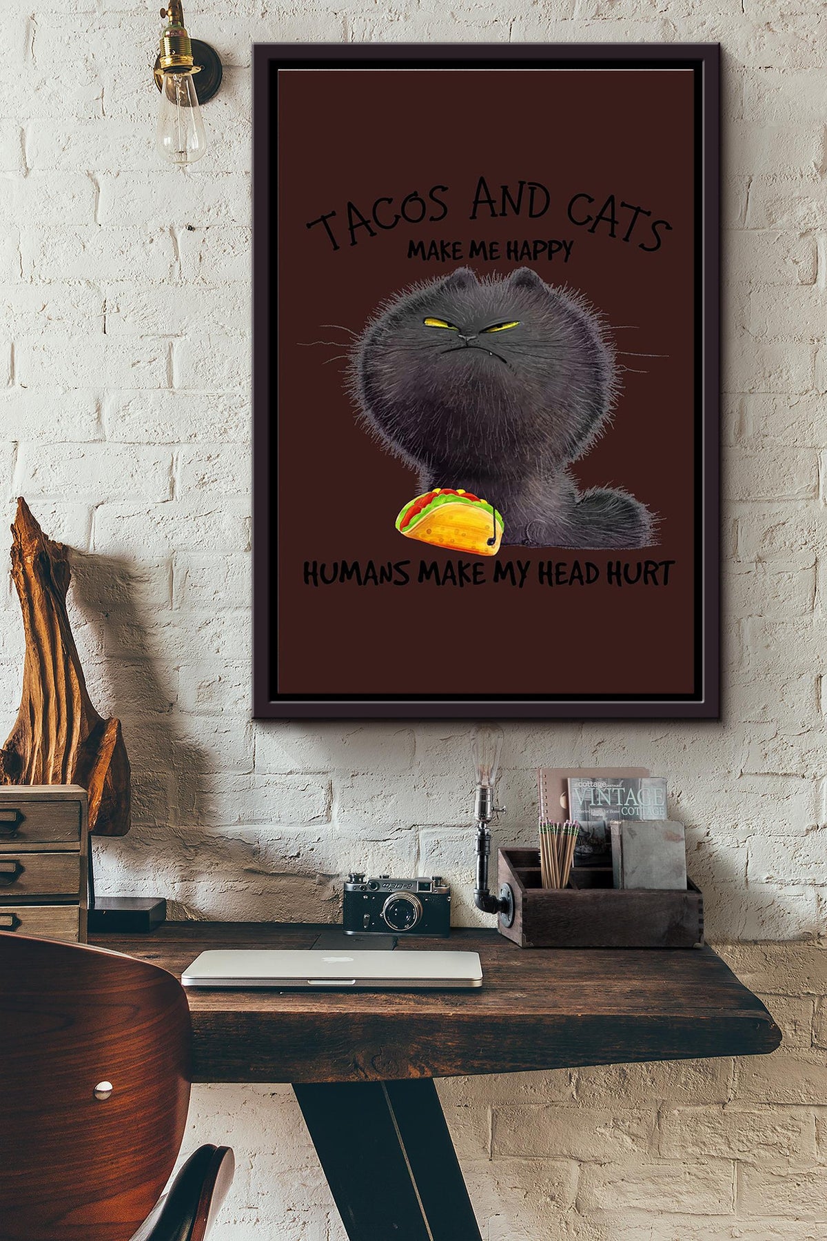 Cat And Taco Make Me Happy Gift For You Framed Matte Canvas