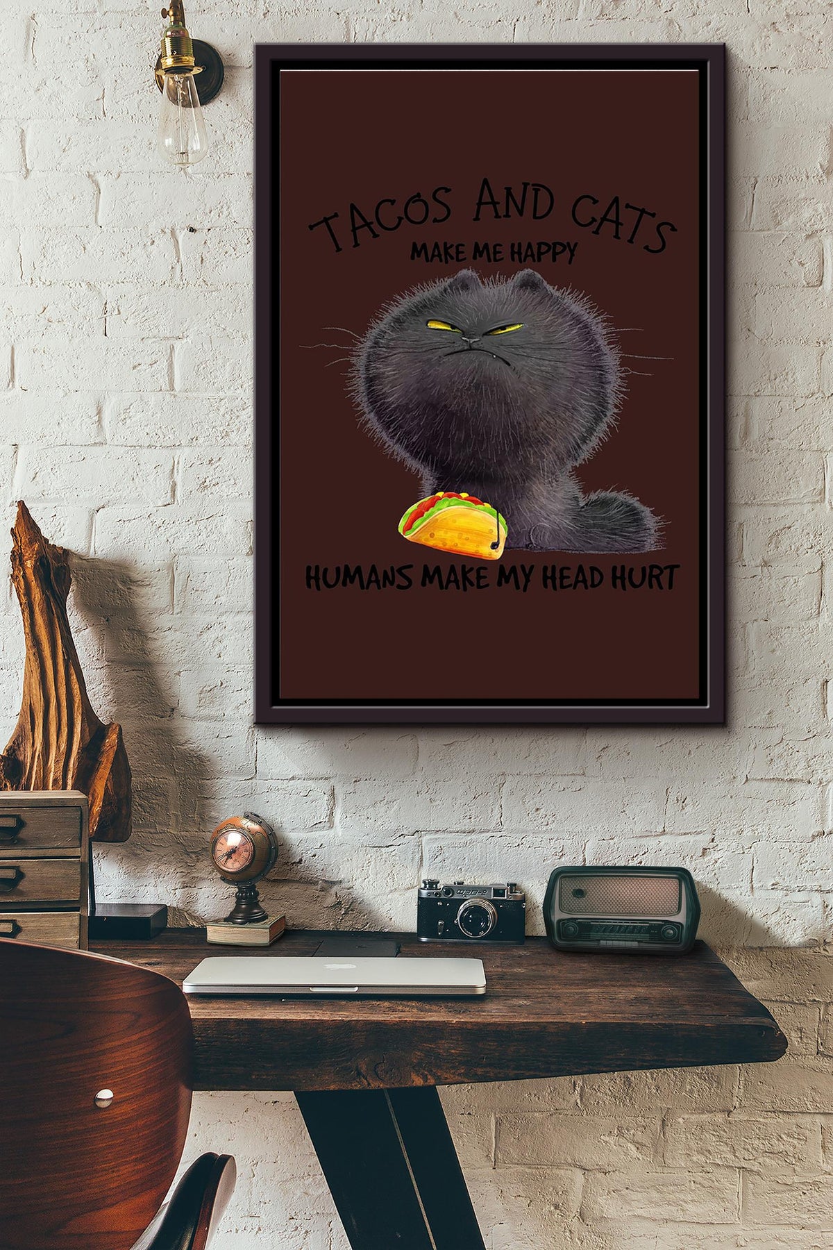 Cat And Taco Make Me Happy Gift For You Framed Matte Canvas