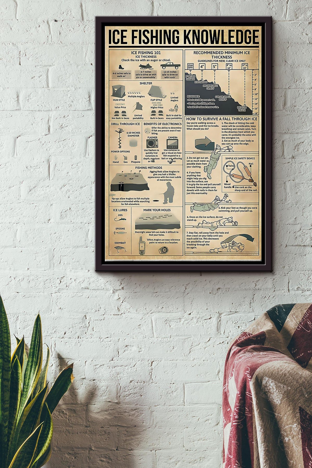 Ice Fishing Knowledge Framed Matte Canvas