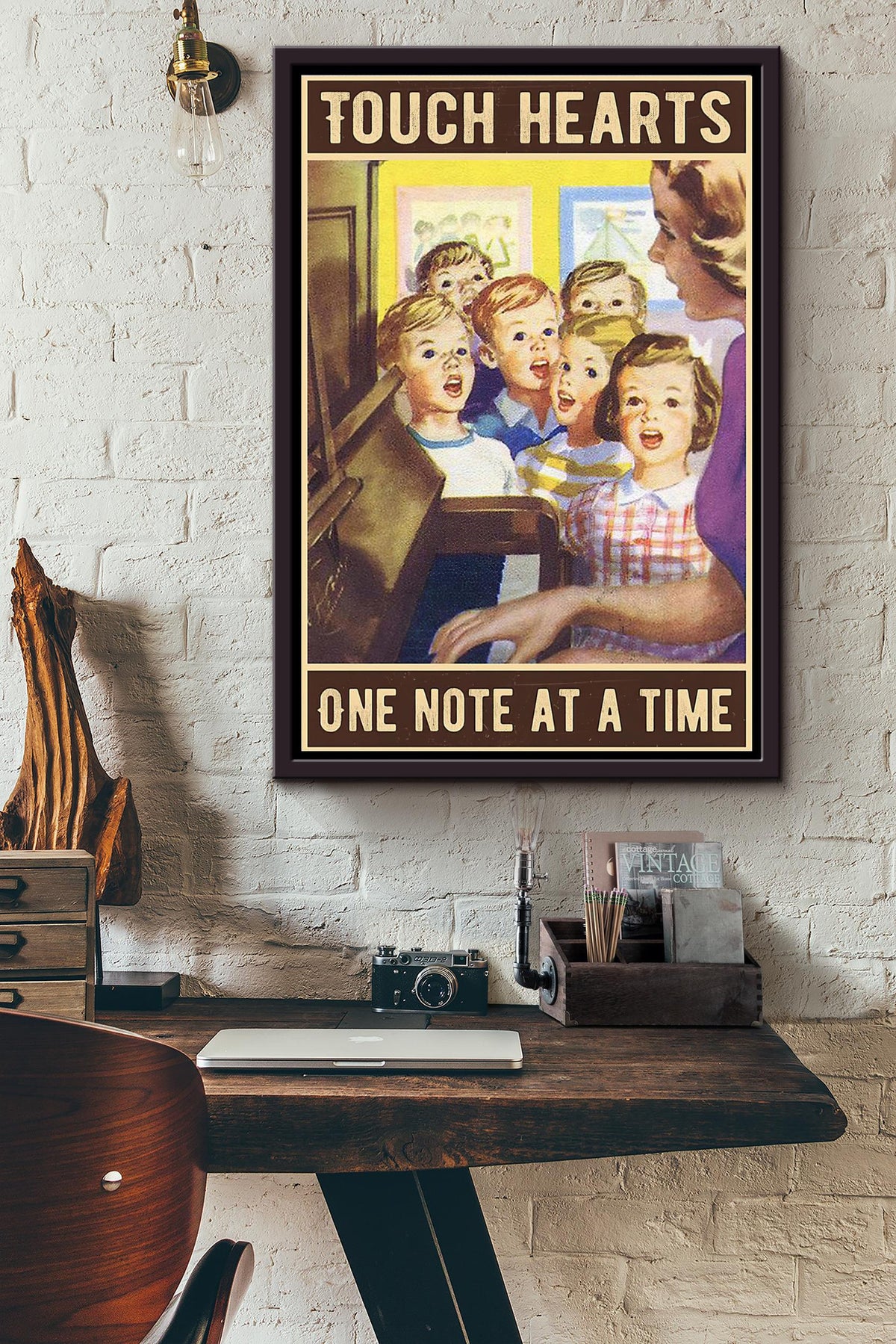 Music Teacher Touch Hearts One Note At A Time Poster Framed Matte Canvas