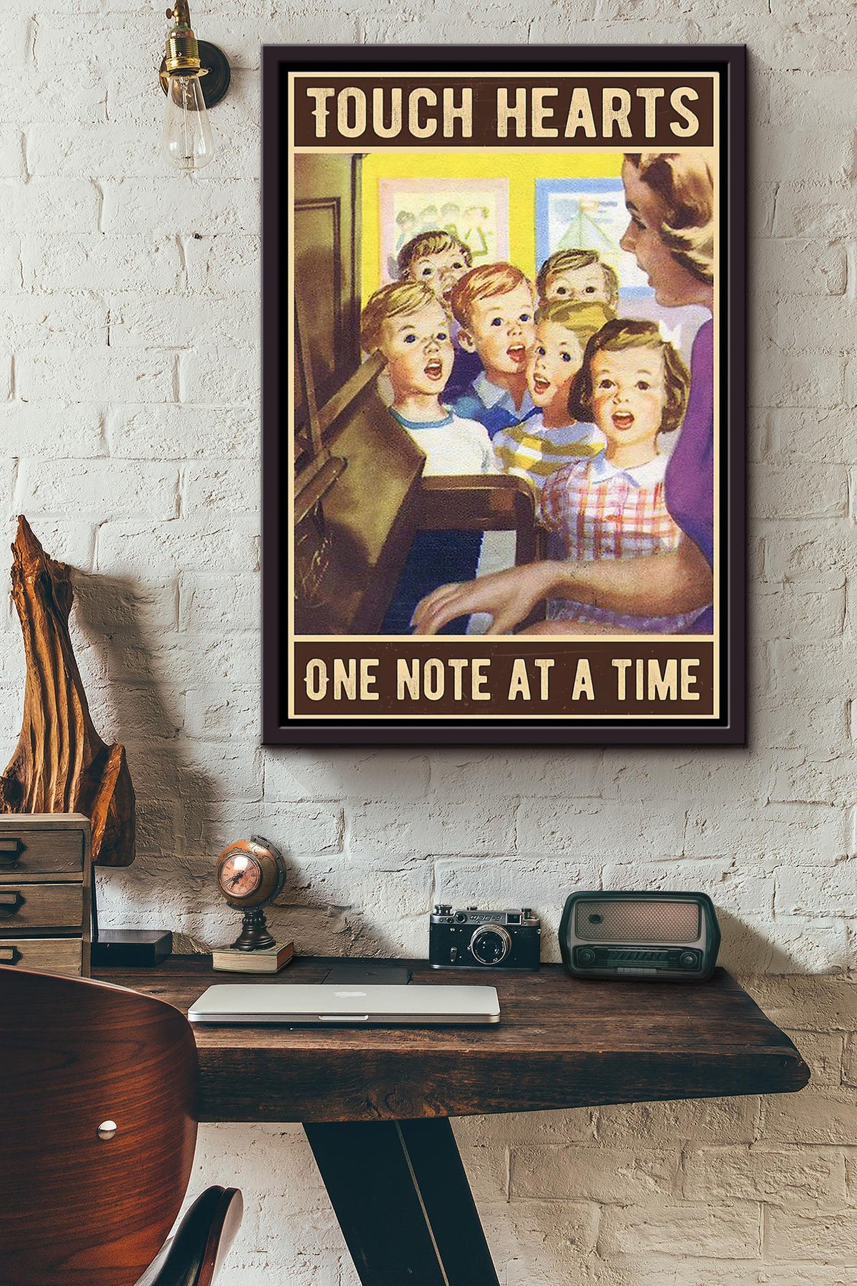 Music Teacher Touch Hearts One Note At A Time Poster Framed Matte Canvas