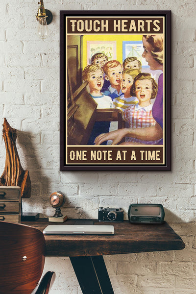Music Teacher Touch Hearts One Note At A Time Poster Framed Matte Canvas