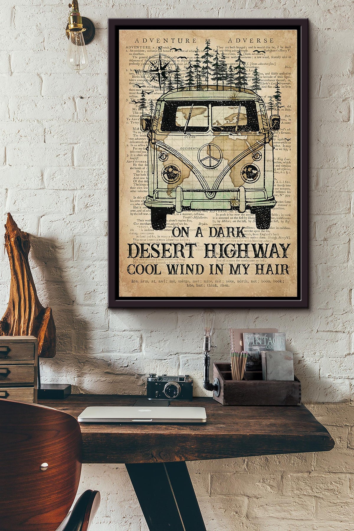 On A Dark Desert Highway Cool Wind In My Hair Camping Car Dictionary Poster Framed Matte Canvas