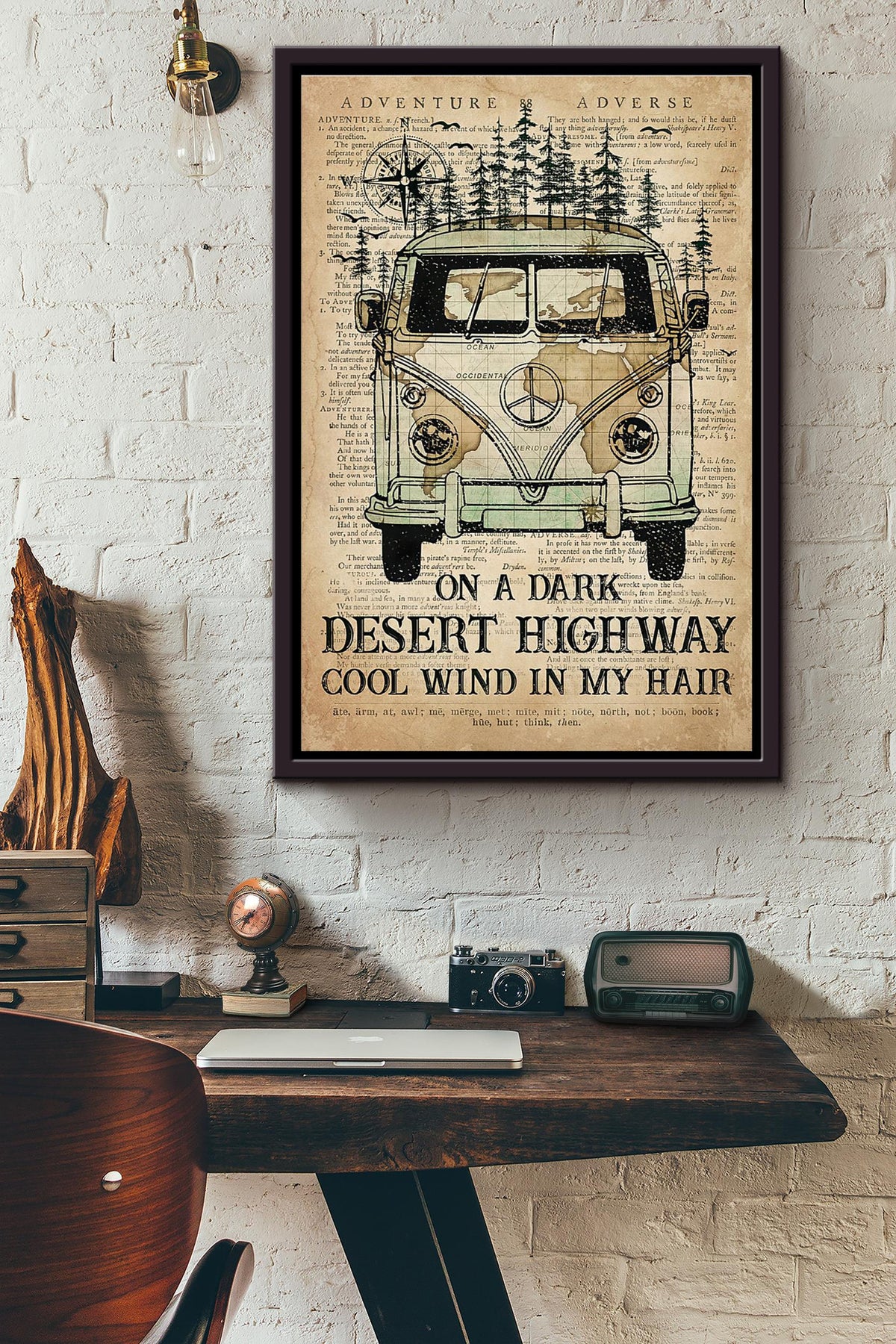 On A Dark Desert Highway Cool Wind In My Hair Camping Car Dictionary Poster Framed Matte Canvas