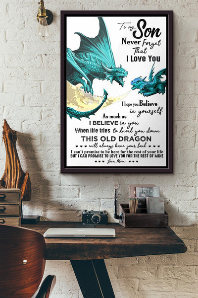 Mom To My Son Dragon Poster Framed Matte Canvas