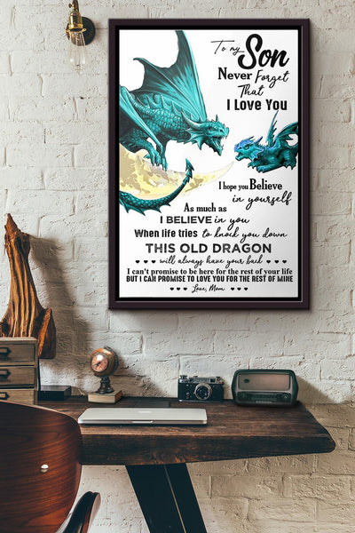 Mom To My Son Dragon Poster Framed Matte Canvas