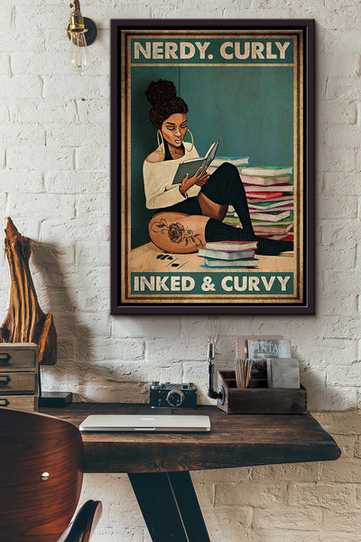 Tattoo Reading Afro Nerdy Curly Inked Curvy Poster Framed Matte Canvas