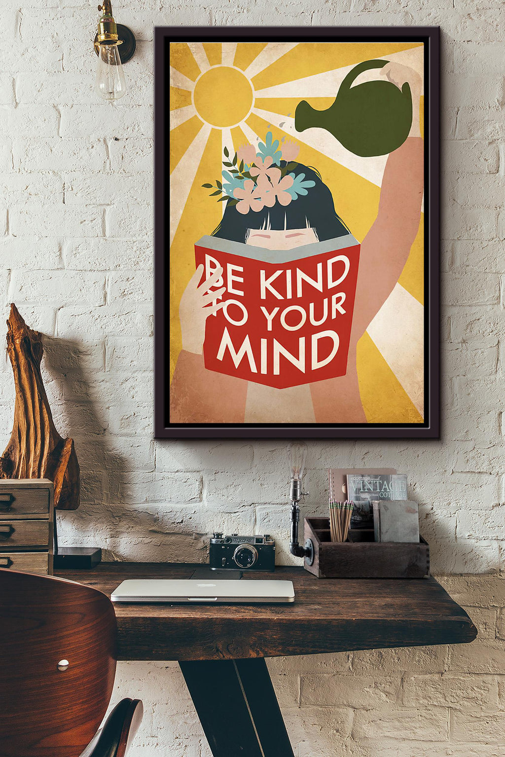 Reading Books Be Kind To Your Mind Sunburst Poster Framed Matte Canvas
