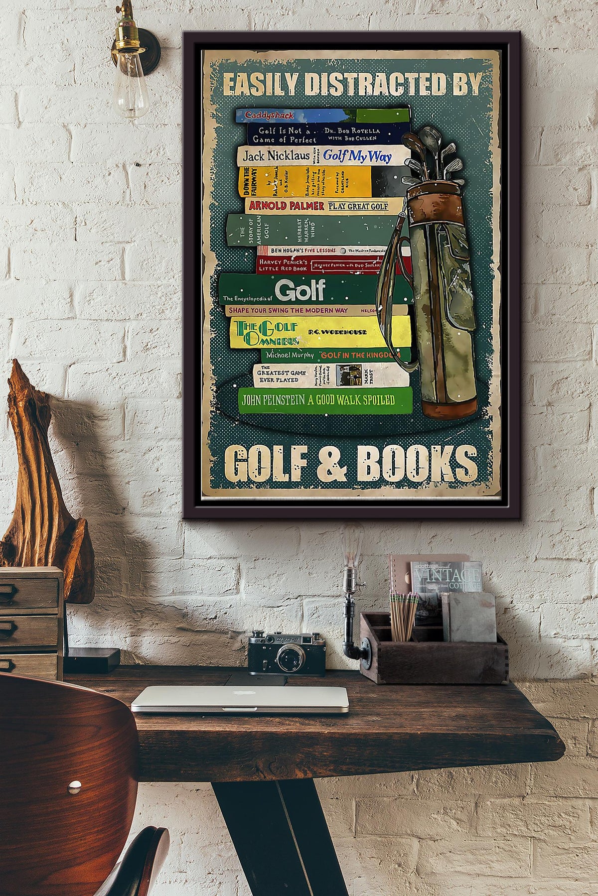 Easily Distracted By Golf And Books Framed Matte Canvas