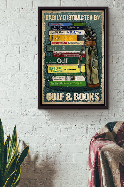Easily Distracted By Golf And Books Framed Matte Canvas